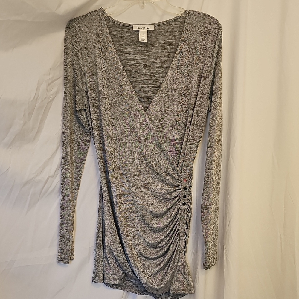 Gray Long Sleeve Wrap Top
